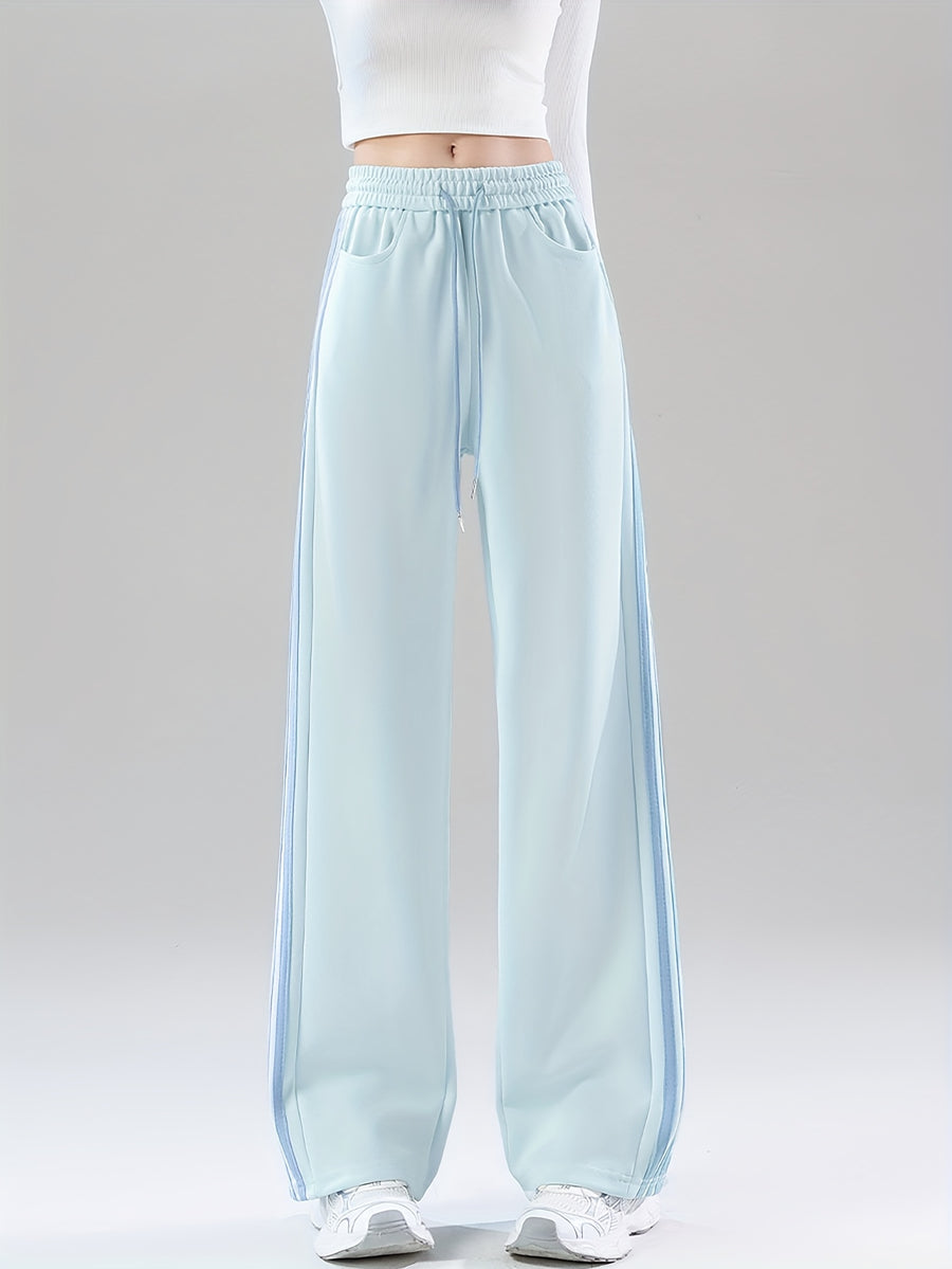 2025 Autumn Casual Easy Line Contrast Patchwork Casual Trousers American Loose Long Pants Women'S - 1A67 Haze Blue Patchwork With Blue