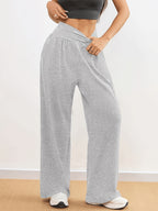 5801 Women's High-Waist Stretchy Loose-Fit Straight-Leg Pants | Solid Color, with Pocket Details, Casual Style, Suitable for All Seasons and Weekend Outings - Light Grey