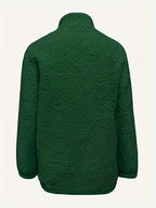 Women'S Faux Small Stand Collar Thick Jacket Coat - Dark Green