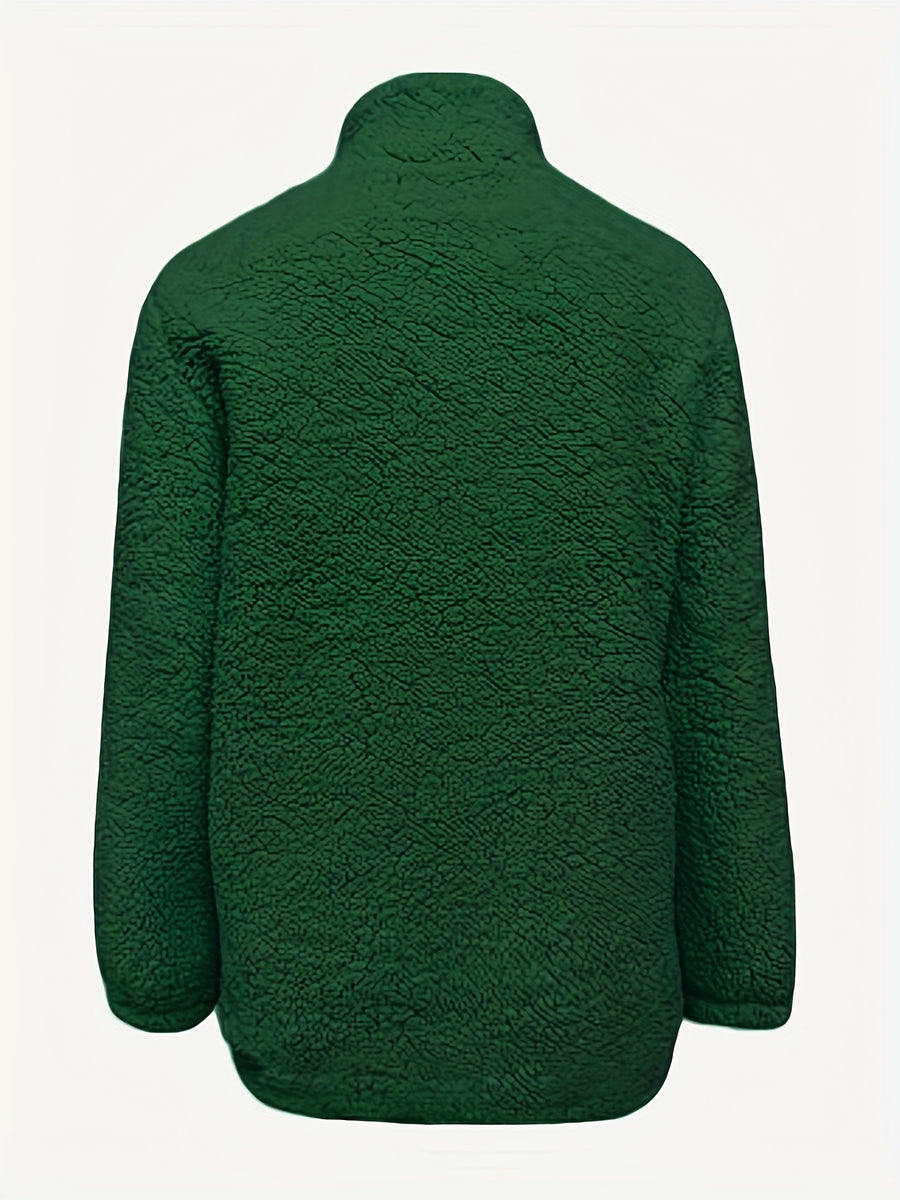 Women'S Faux Small Stand Collar Thick Jacket Coat - Dark Green