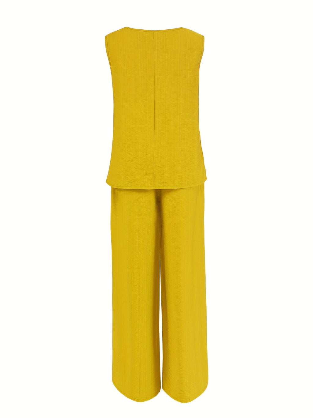 Women's Casual 2pcs Set Solid Color Loose Sleeveless V-Neck Tank Top + Wide-Leg Pants - ginger-colored