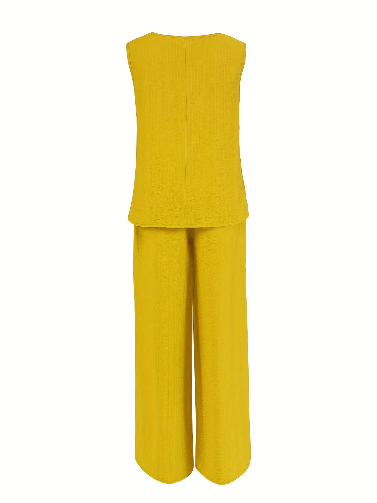 Women's Casual 2pcs Set Solid Color Loose Sleeveless V-Neck Tank Top + Wide-Leg Pants - ginger-colored