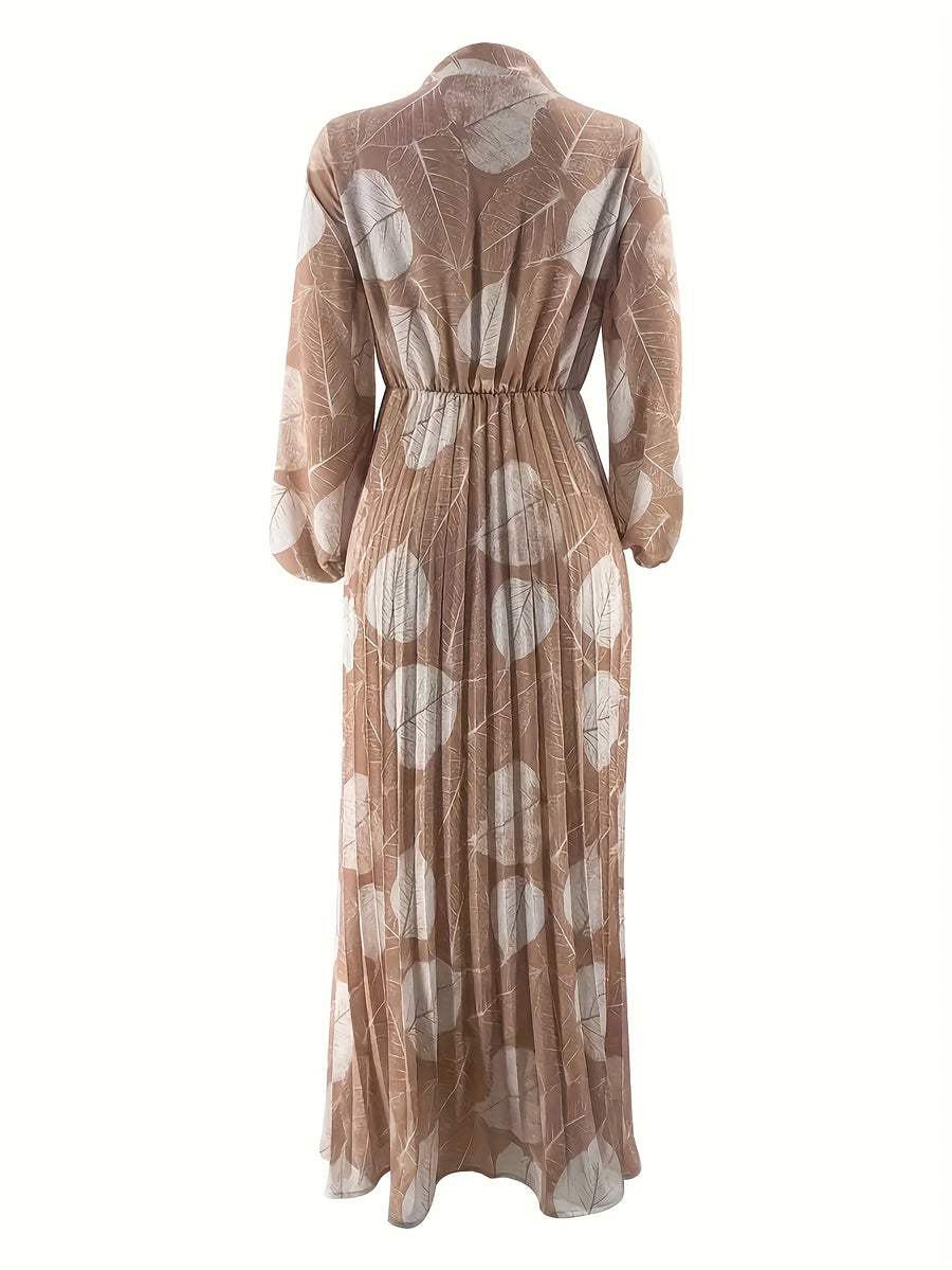 Ramadan Botanical Print Loose Easy Dress, Casual Long Sleeve Abayas Dress - Mixed-color