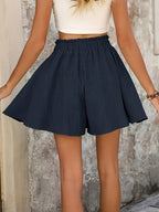 Women's High-Waisted Wide-Leg Casual Skort - Navy Color