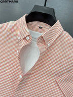 Cartmaro Summer New Men'S Business Casual Plaid Short Sleeve Shirt Middle-Aged Wrinkle-Free Trendy All-Match Shirt DM - Red Grid