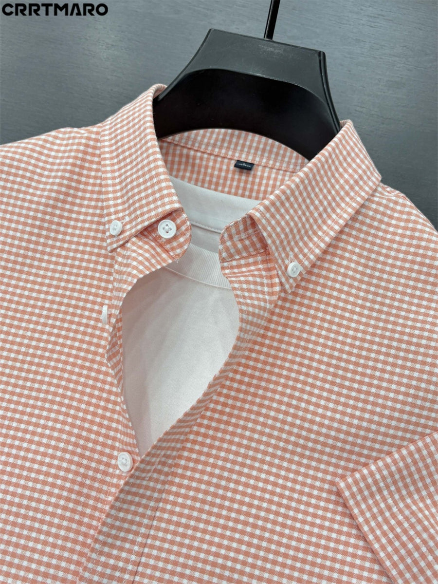 Cartmaro Summer New Men'S Business Casual Plaid Short Sleeve Shirt Middle-Aged Wrinkle-Free Trendy All-Match Shirt DM - Red Grid