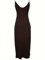 Oriented to European And American Foreign Trade Cross-Border New Women'S Long Dress, Slim And A-Line Solid Color Pattern Suspender Dress - Black
