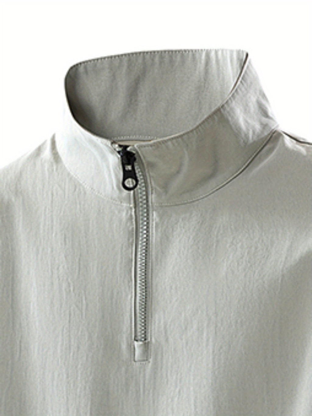 Summer New Versatile Stand-Up Collar Men'S T-Shirt Loose Thin Short Sleeve Half-Zipper Breathable Top - Light Grey