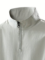 Summer New Versatile Stand-Up Collar Men'S T-Shirt Loose Thin Short Sleeve Half-Zipper Breathable Top - Light Grey