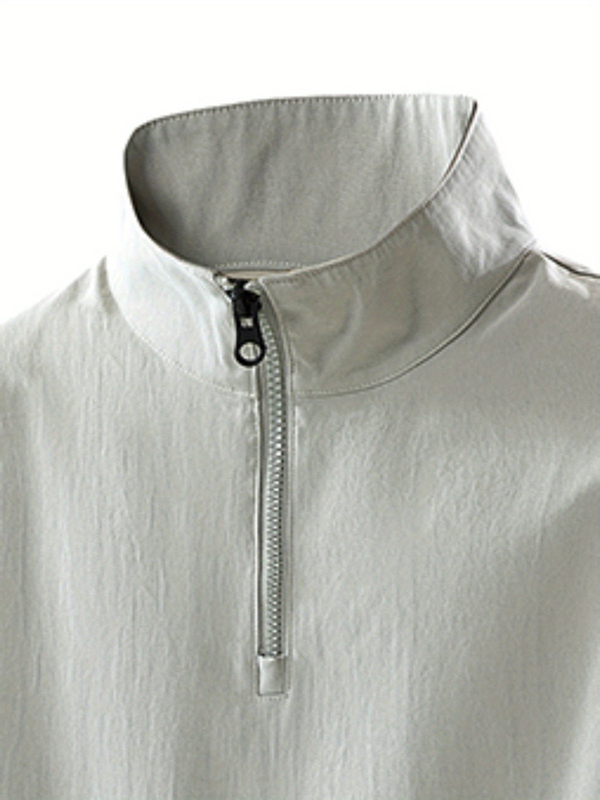 Summer New Versatile Stand-Up Collar Men'S T-Shirt Loose Thin Short Sleeve Half-Zipper Breathable Top - Light Grey