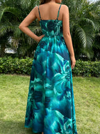 Women's Twisted Twill Front Panel, Waist-Cinching Slit Camisole Dress - Green