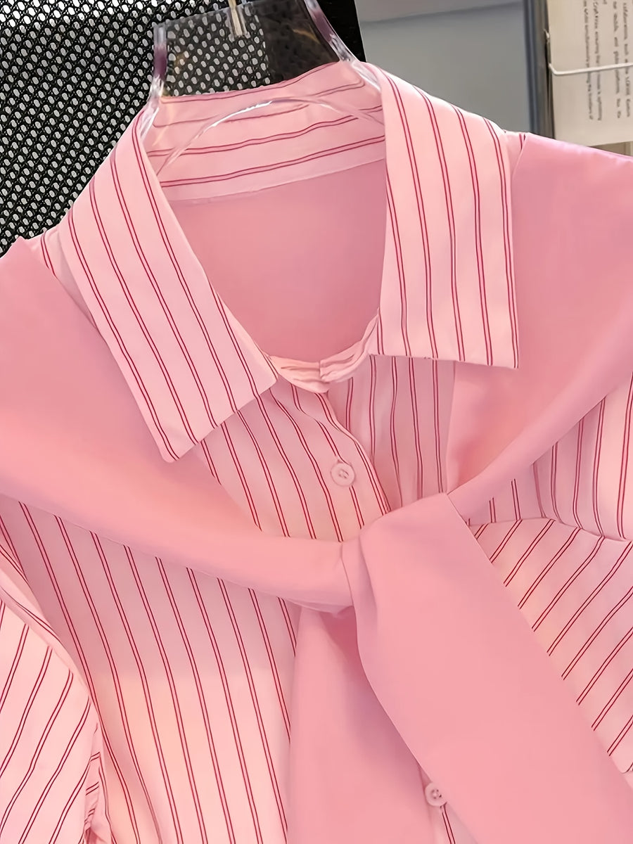 Women's Casual Striped Shirt, Patchwork Top - Multicolor