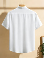 Men's Short-sleeve Shirt, Made with Natural Bamboo Fiber Fabric, Featuring a Henley/stand-up Collar Design, Versatile for Casual Wear - White