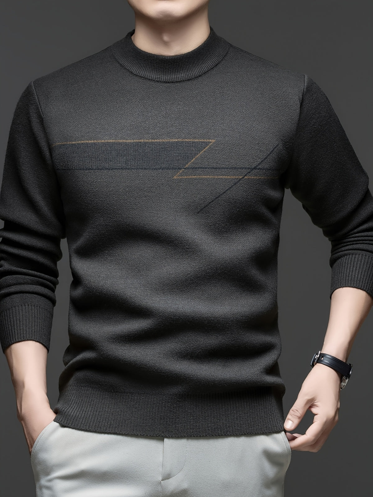 Minimalist Urban Warm Sweater, Wear-Resistant for City Casual Wear - Dark Khaki 2