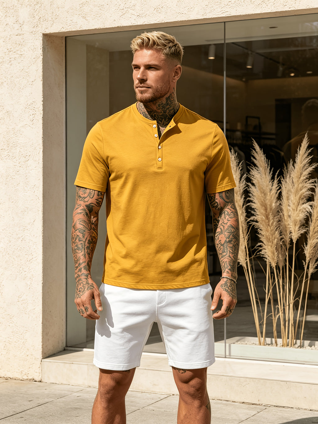 Summer New Fashion Athletic Button-Up Men'S Top Short Sleeve Autumn Casual Comfortable Trendy All-Match Style - ginger-colored