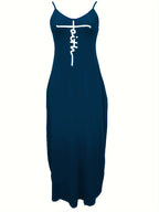 Oriented to European And American Foreign Trade Cross-Border New Women'S Long Dress, Slim And A-Line Solid Color Pattern Suspender Dress - Peacock Blue