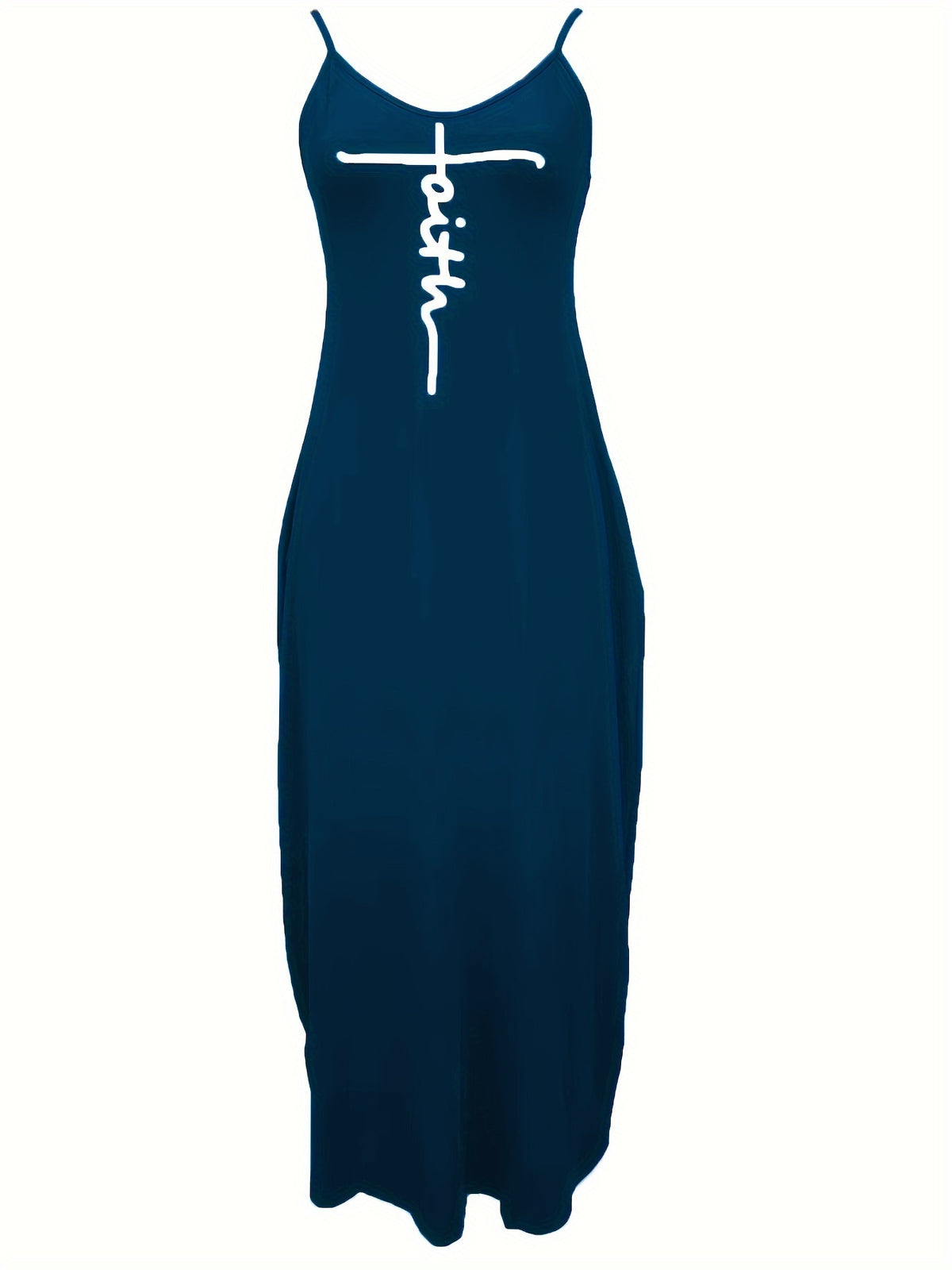 Oriented to European And American Foreign Trade Cross-Border New Women'S Long Dress, Slim And A-Line Solid Color Pattern Suspender Dress - Peacock Blue