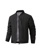 Holiday Gift Choice for Dad 1pc Men'S Black Windproof Solid Polo Metal Zipper Head Slant Pocket Biker Style Spring Autumn Slim Fit Commuter Casual Jacket - Black