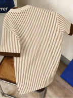 Men'S Casual Striped Cuff Patchwork Round Neck Summer T-Shirt, Comfortable And Breathable [Printed Design - Not Textured] - Mixed Color 4
