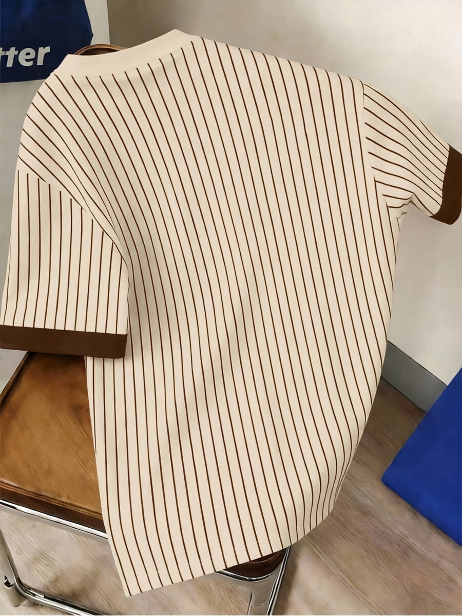 Men'S Casual Striped Cuff Patchwork Round Neck Summer T-Shirt, Comfortable And Breathable [Printed Design - Not Textured] - Mixed Color 4