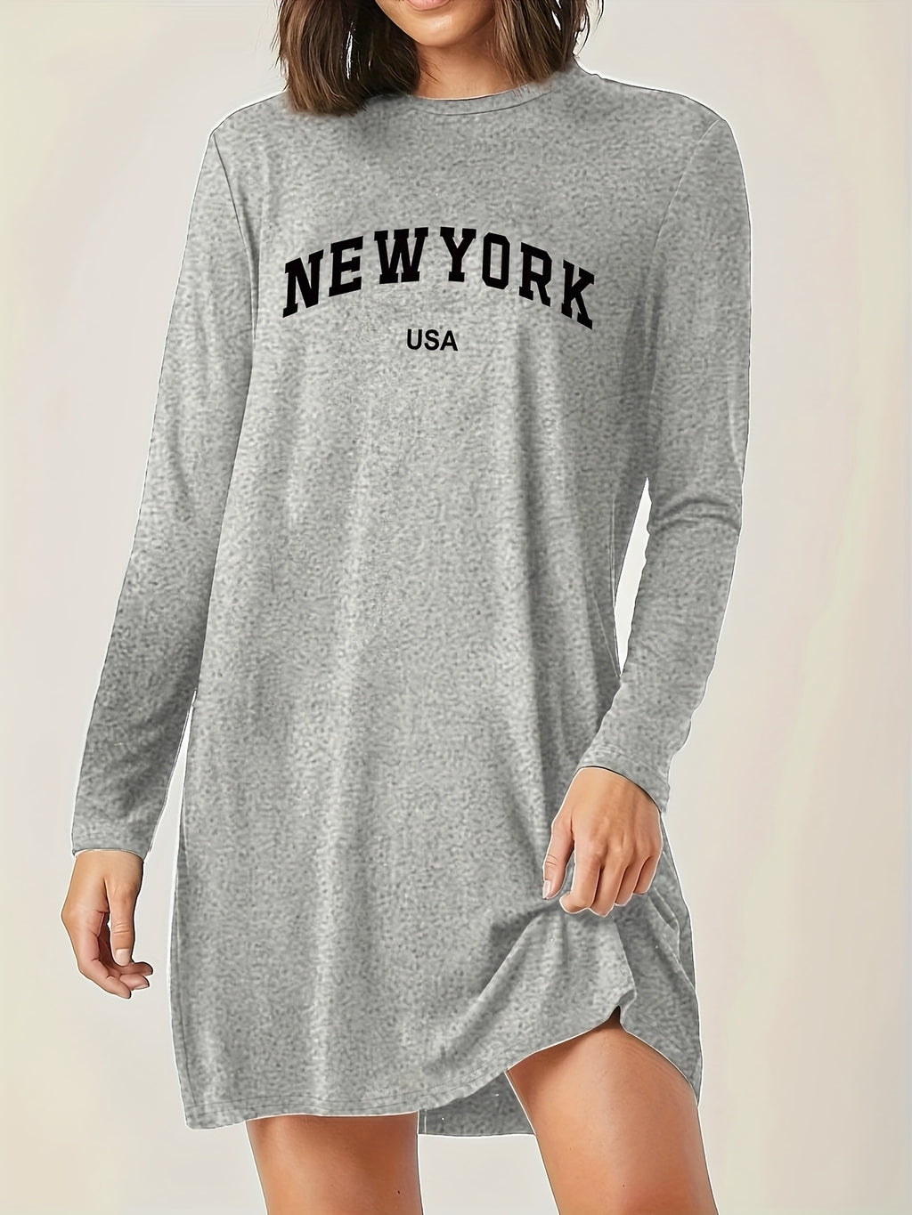 Trendy and fashionable long version of the fashionable casual top, long sleeves, Women's clothing with fashion trend print, spring and autumn style - Light Grey