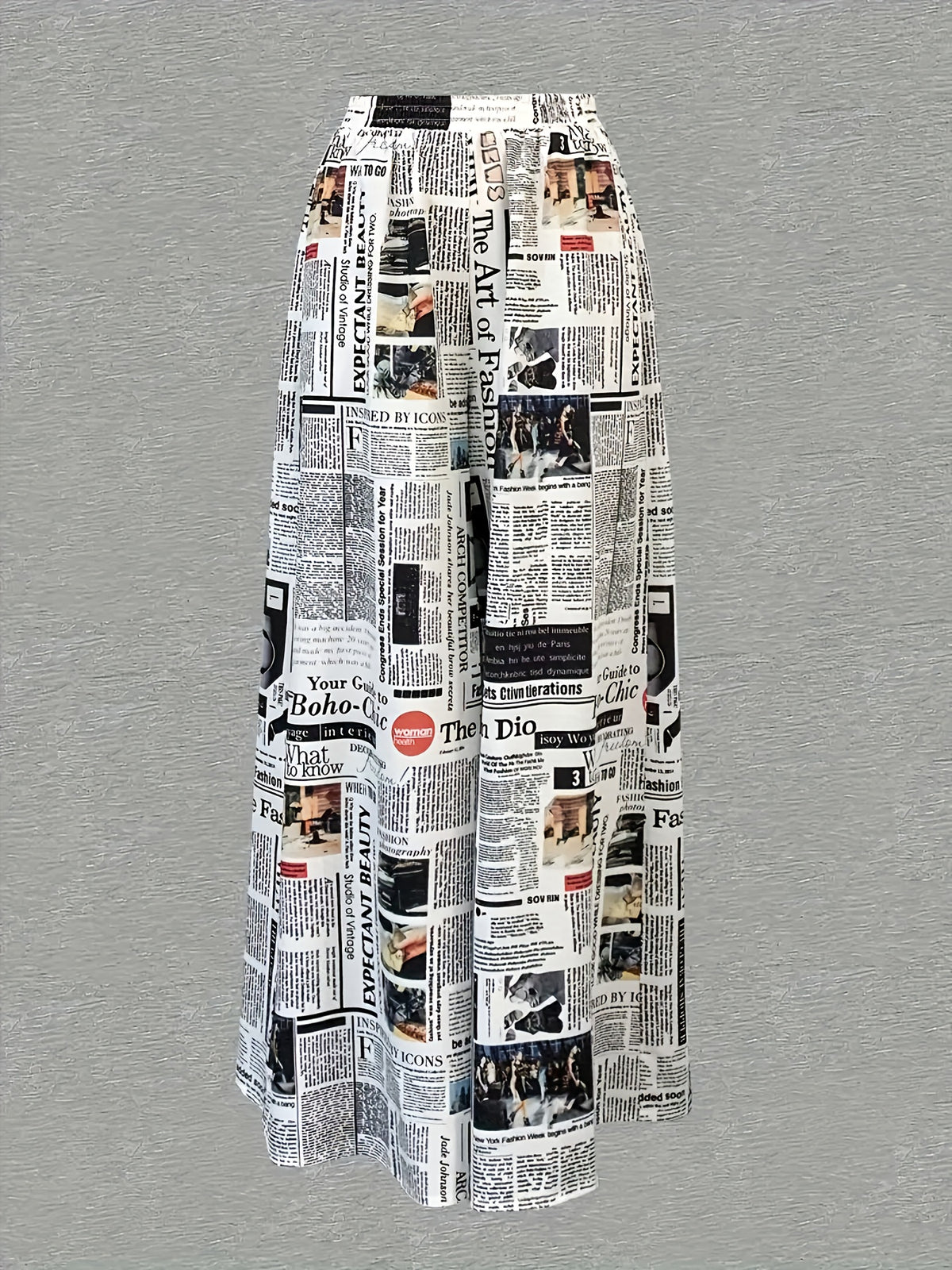 Newspaper Print Wide Leg Pants with Pockets | High Waist, Non-Stretch, Machine Washable, All-Season - White
