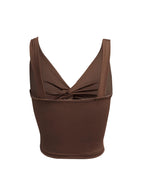 Spring Summer New Vest with Feminine V-Neck Hollow Out Exposed Navel Twist Small Vest Top - Dark Brown