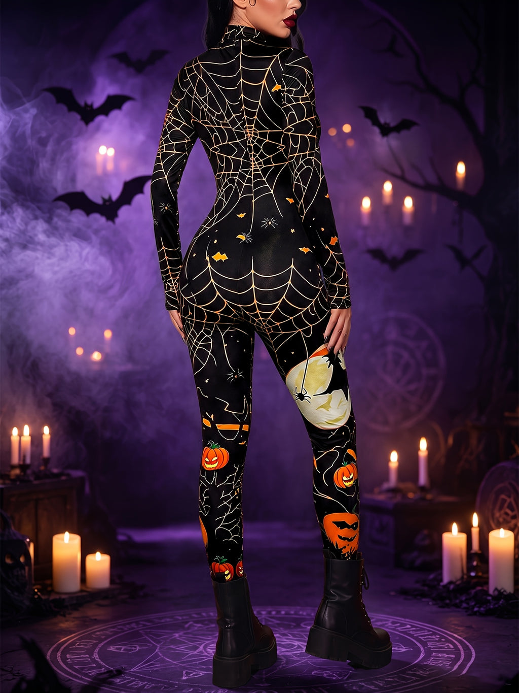 Halloween and Carnival Costume for Women, New Autumn/Winter Style, Role-Play Themed Party Eye-Catching Outfit, Stretchy Bodycon Sexy Jumpsuit with Festive Atmosphere - Black