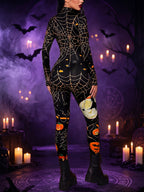 Halloween and Carnival Costume for Women, New Autumn/Winter Style, Role-Play Themed Party Eye-Catching Outfit, Stretchy Bodycon Sexy Jumpsuit with Festive Atmosphere - Black