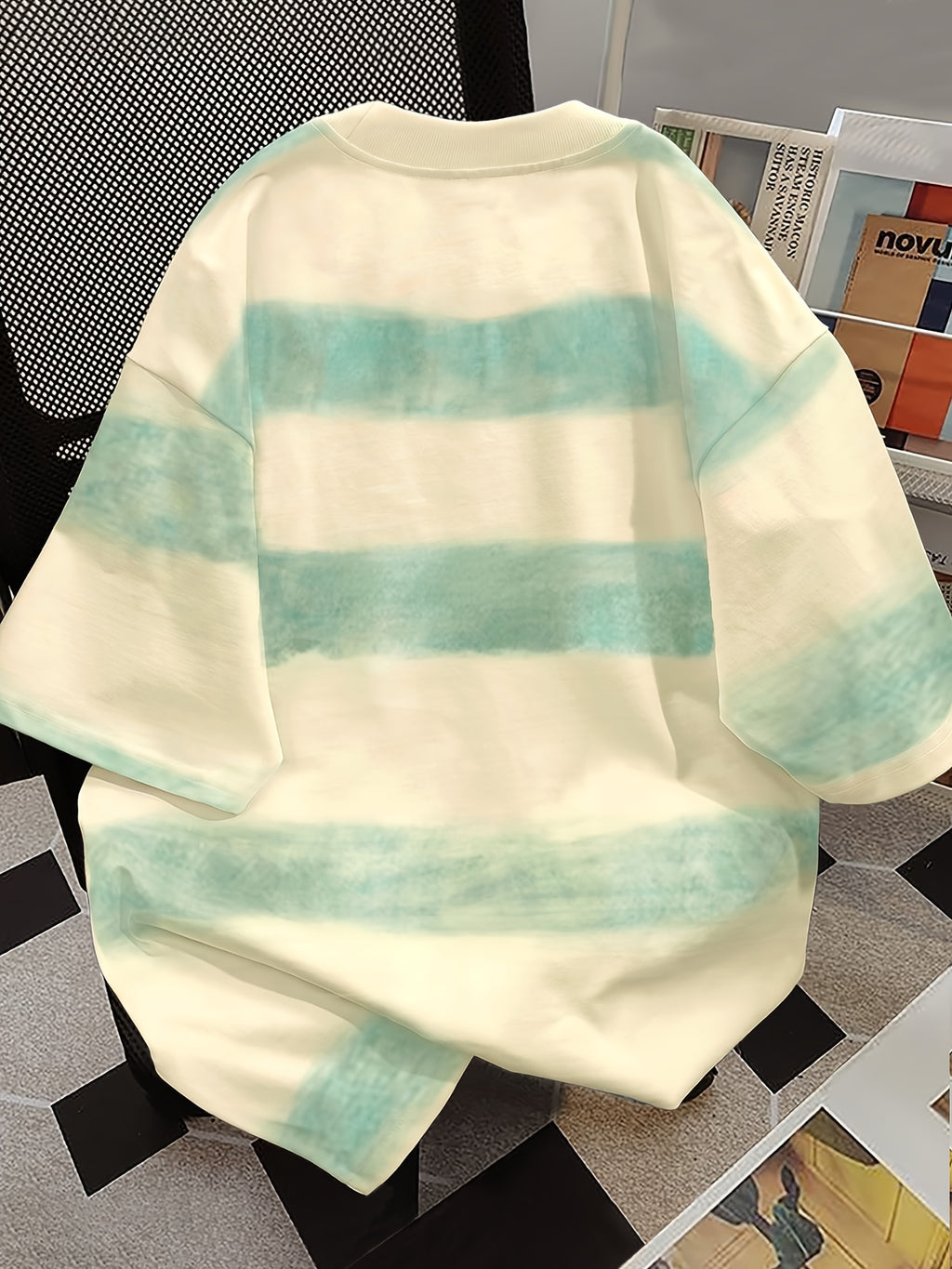 American Street Style 2026 Spring/Summer New Arrival Fun Butterfly Print Tie-Dye Striped Short Sleeve T-Shirt for Women, Versatile Casual Loose Fit BF Style Couple's Matching Fashionable Top - Apricot