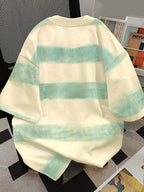 American Street Style 2026 Spring/Summer New Arrival Fun Butterfly Print Tie-Dye Striped Short Sleeve T-Shirt for Women, Versatile Casual Loose Fit BF Style Couple's Matching Fashionable Top - Apricot