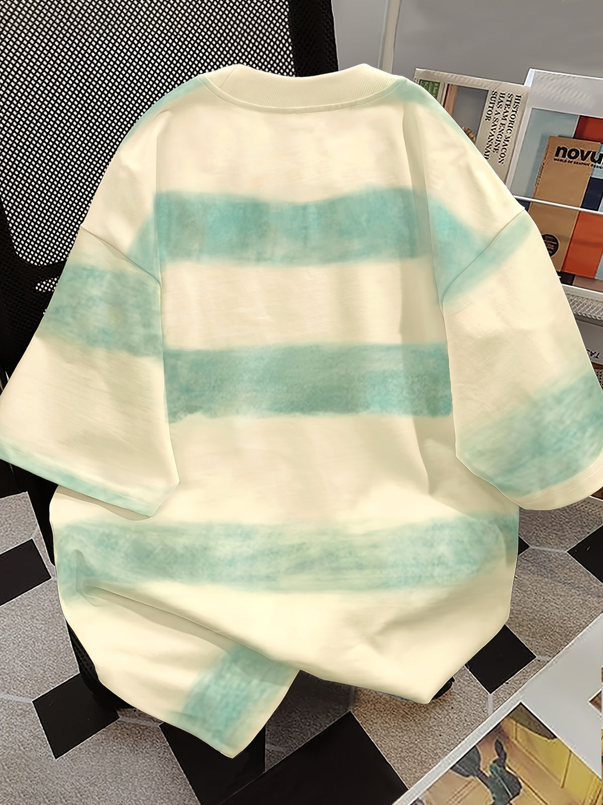 American Street Style 2026 Spring/Summer New Arrival Fun Butterfly Print Tie-Dye Striped Short Sleeve T-Shirt for Women, Versatile Casual Loose Fit BF Style Couple's Matching Fashionable Top - Apricot