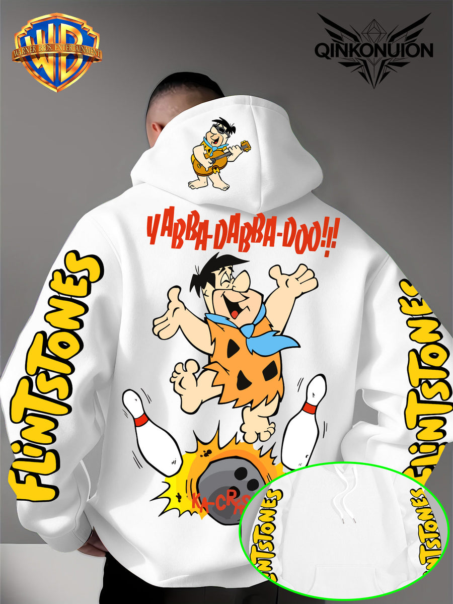 Warner Official Men's Hoodie, Stone Primitive for Man Bowling Impact Funny Anime Printed Design, Machine Washable, Warm and Casual for Autumn and Winter, Daily Drawstring Hoodie, Multi Functional Sports and Leisure Loose Version - White