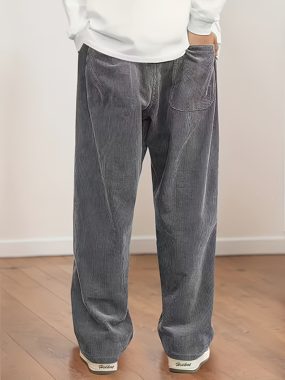 Women'S Corduroy Straight-Leg Pants for Autumn And Winter - Featuring a Drawstring Elastic Waistband, Back Pocket Design, Stylish And Comfortable for Everyday Wear - Grey