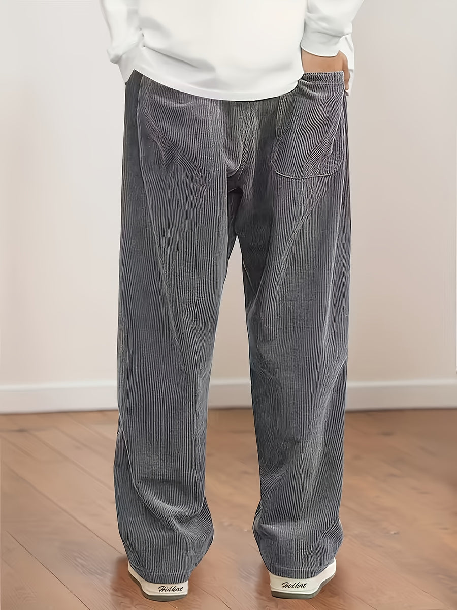 Women'S Corduroy Straight-Leg Pants for Autumn And Winter - Featuring a Drawstring Elastic Waistband, Back Pocket Design, Stylish And Comfortable for Everyday Wear - Grey