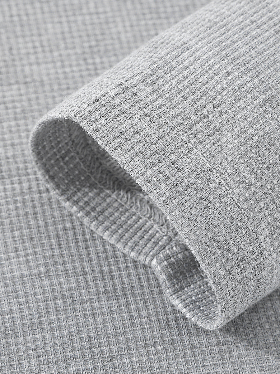 Men's Waffle Knit 2-in-1 Look Long Sleeve T-Shirt, Small V-Neck Patchwork Design, Breathable Textured Fabric Loose Fit, Daily Commute Home Casual Top, Versatile Spring and Autumn Base Layer for Inner or Outer Wear - Light Grey