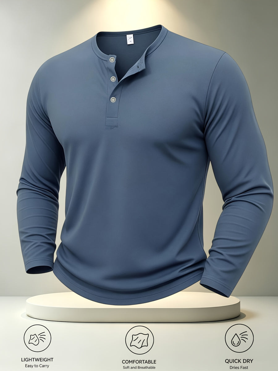 Men's Plus Size Solid Color Henley Shirt Button-Front Placket -Neck Collar - Lightweight Breathable Muscle-Line Suitable for Work, Gym & Daily Commuting, - Casual Button-Up Shirt for Men - Grey