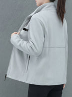 Autumn/Winter Women's Stand Collar Zipper Cardigan, Warm Jacket, Versatile Commuter Outdoor Top - Silvery Grey