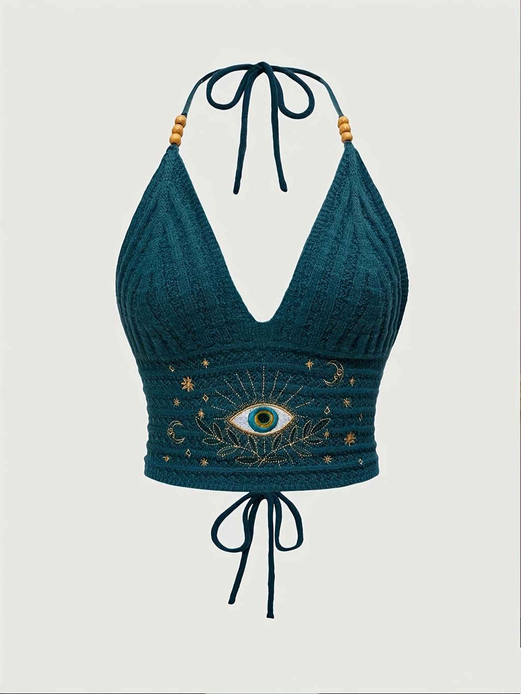 New Women'S Ethnic Style Textured Brocade Embroidery Design Halter Neck Vest - Green