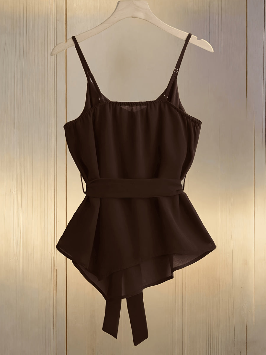 New Style Women's Strappy Camisole Vest, Versatile Summer Body-Conforming Base Layer, Elegant Ladies' Inner Top - Coffee Brown