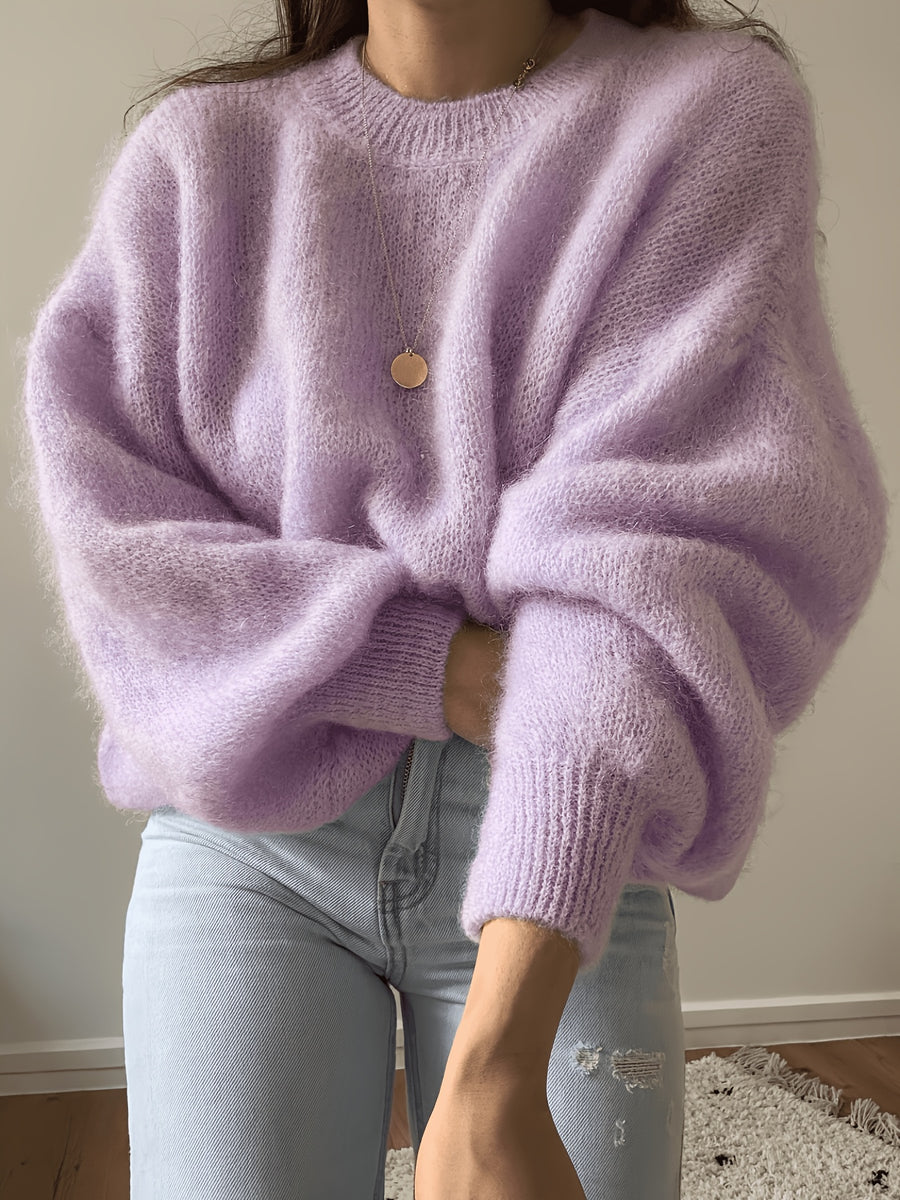 High-quality Sweater with a Soft Texture, Offering Comfortable and Loose-fitting Wear. The Elegant Design Is Suitable for Autumn and Winter Seasons, Especially for Warm Weather. Elegant Party Women's Wear, Festive Attire for Women, and Casual - Light Purple