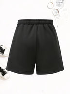 4pcs Women'S Elegant Casual Shorts Set - Butterfly Print, Drawstring Loose Style Summer Vacation Pants, Machine Washable - 4 Pieces Black