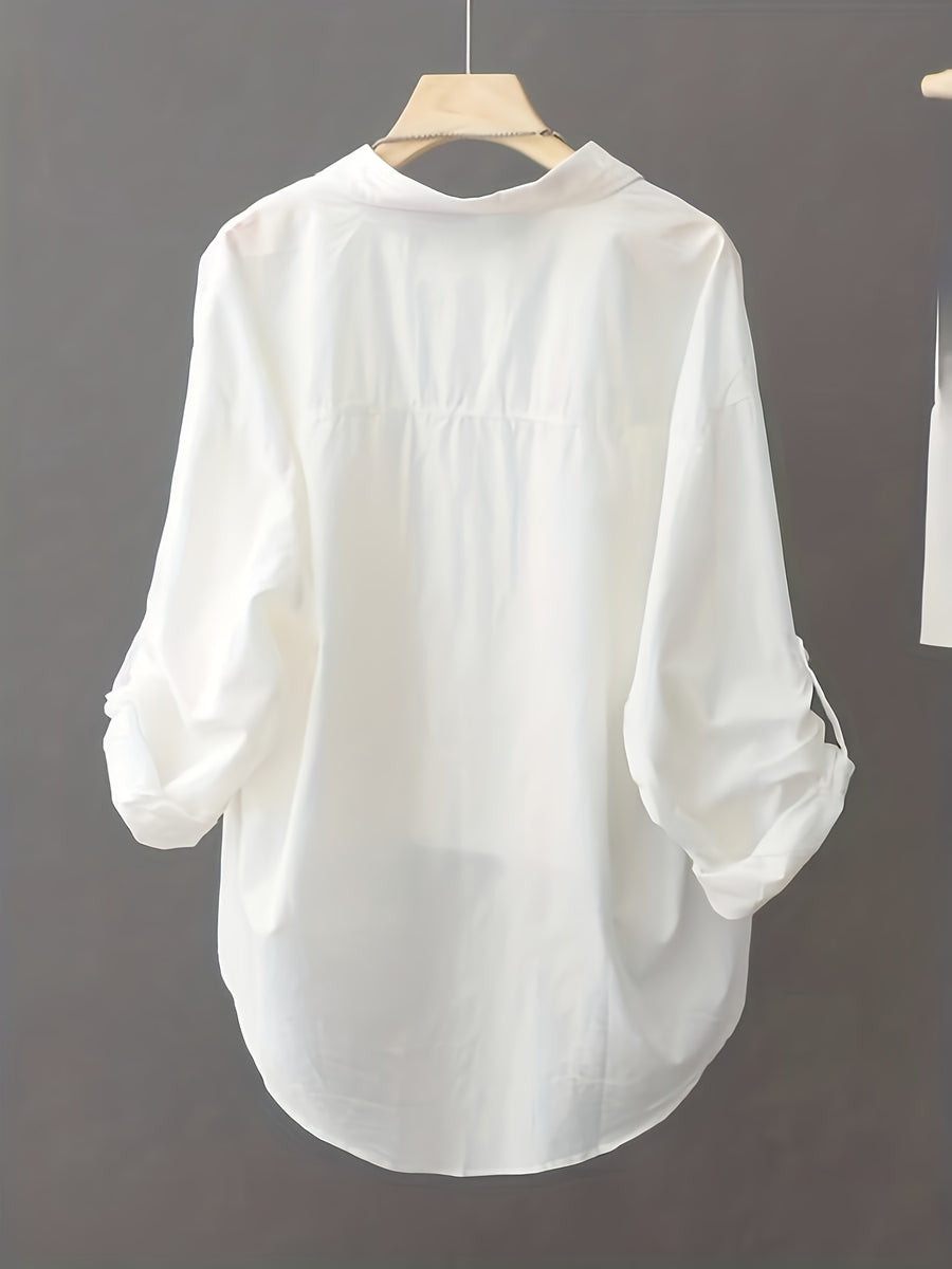 Women's Shirt, Lightweight Comfortable Long Sleeve Shirt, Simple Fashion Versatile Loose Casual Women's Shirt - White