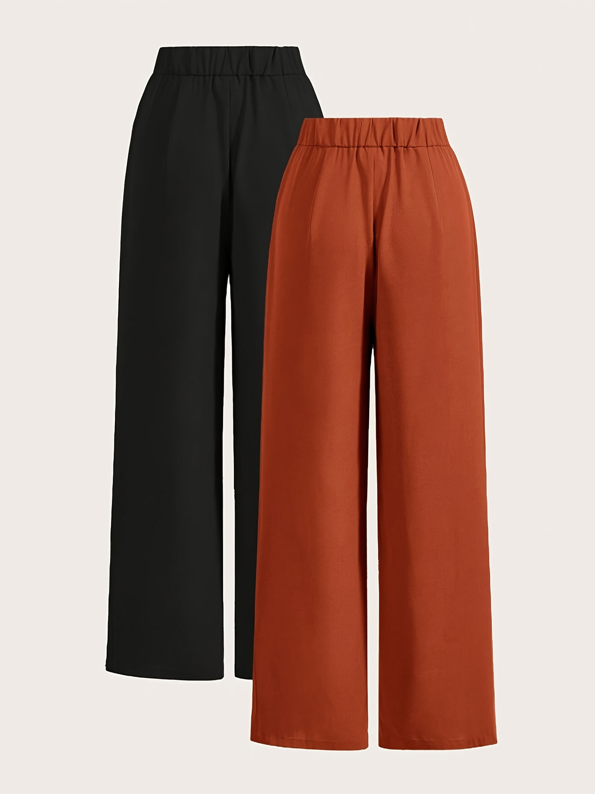 High-Waisted Wide-Leg Pants Two-Piece Set - Black+Orange Red