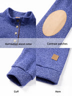 [Back-to-School Season] 3pcs - Men's Casual Long-Sleeve Pullover, Solid Color Long-Sleeve for Daily Outings, Commuting, and Back-to-School, Vintage Casual Autumn/Winter Regular Fit Versatile Style, Multi-pc, Stand Collar Lined for Warmth with Elbow - Navy blue + dark gray + wine red