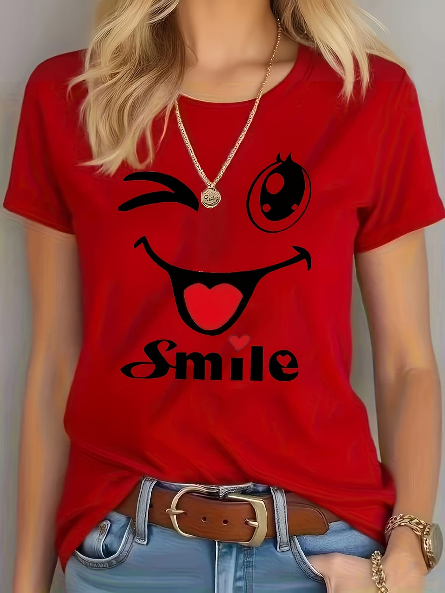 Women's Clothing and Summer Fashion Apparel, Available in Various Styles, Suitable for Outdoor Wear, Highly Breathable, with a Soft and Comfortable Feel. Short-sleeve T-shirts Printed Using Heat Transfer Technology, Sizes S to XXL - Red