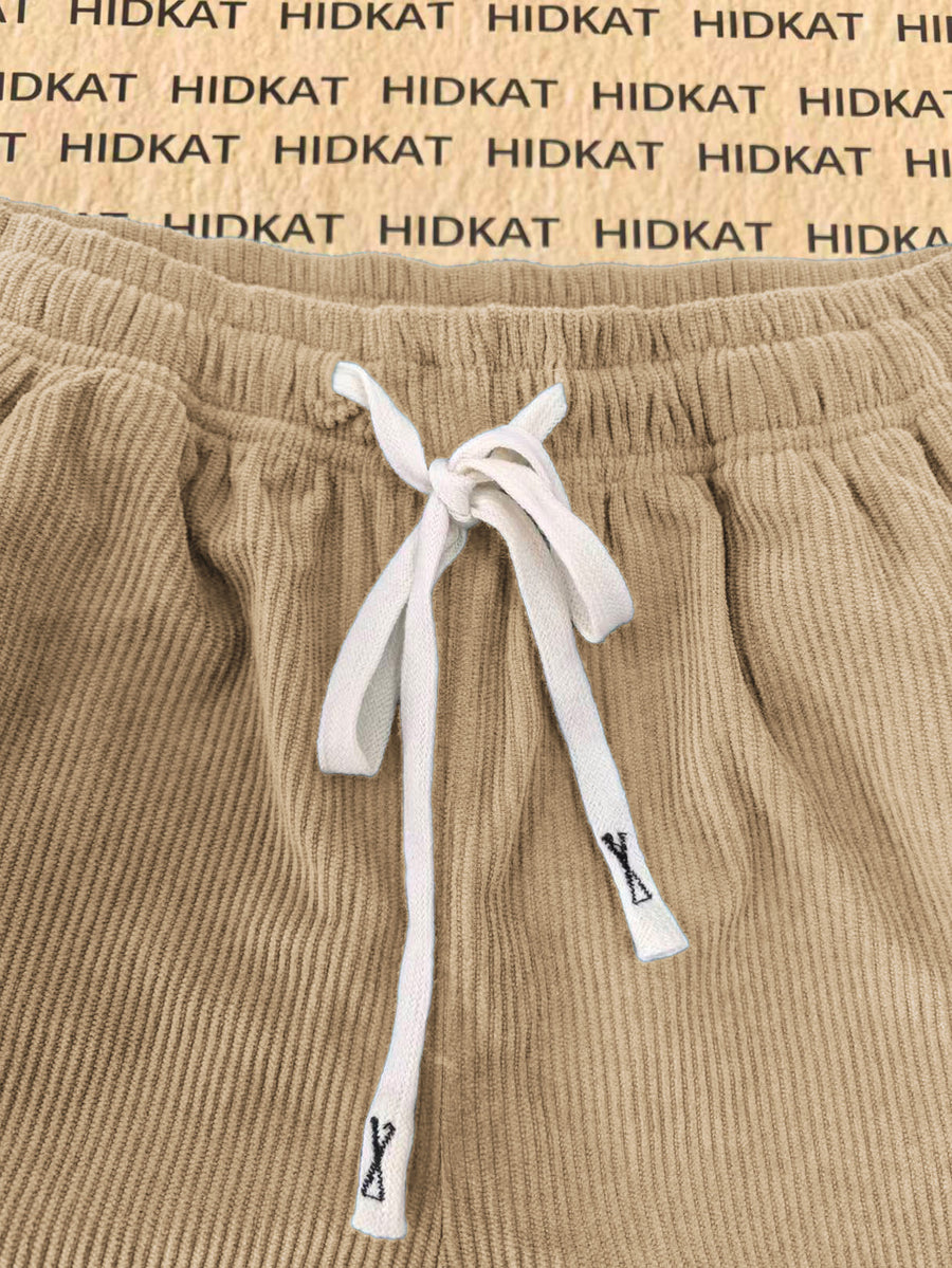 Women'S New Casual Corduroy Shorts, Waist Drawstring, Summer Thin Fashion Shorts Suitable for Daily Leisure, Wear - Apricot