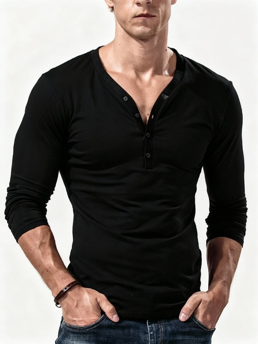 A Two-Piece Set of Men'S Long-Sleeve V-Neck T-Shirts for Spring And Summer, Featuring a Thin Design Suitable for Autumn, with a Deep V-Neck And Henley Style - Mixed colors
