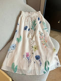 Women'S Printed High-Waisted Casual Versatile Skirt with a Single Row of Buttons - Multicolor