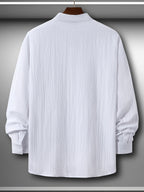 Men's Lightweight Quick-Dry Long Sleeve Shirt - Stand Collar Button-Up Beach Shirt for Poolside, Vacation, and Office, Machine Washable and Dry Cleanable Summer Casual Formal White Top, Non-Stretch Fabric, Opaque Design, Classic Style - White 2